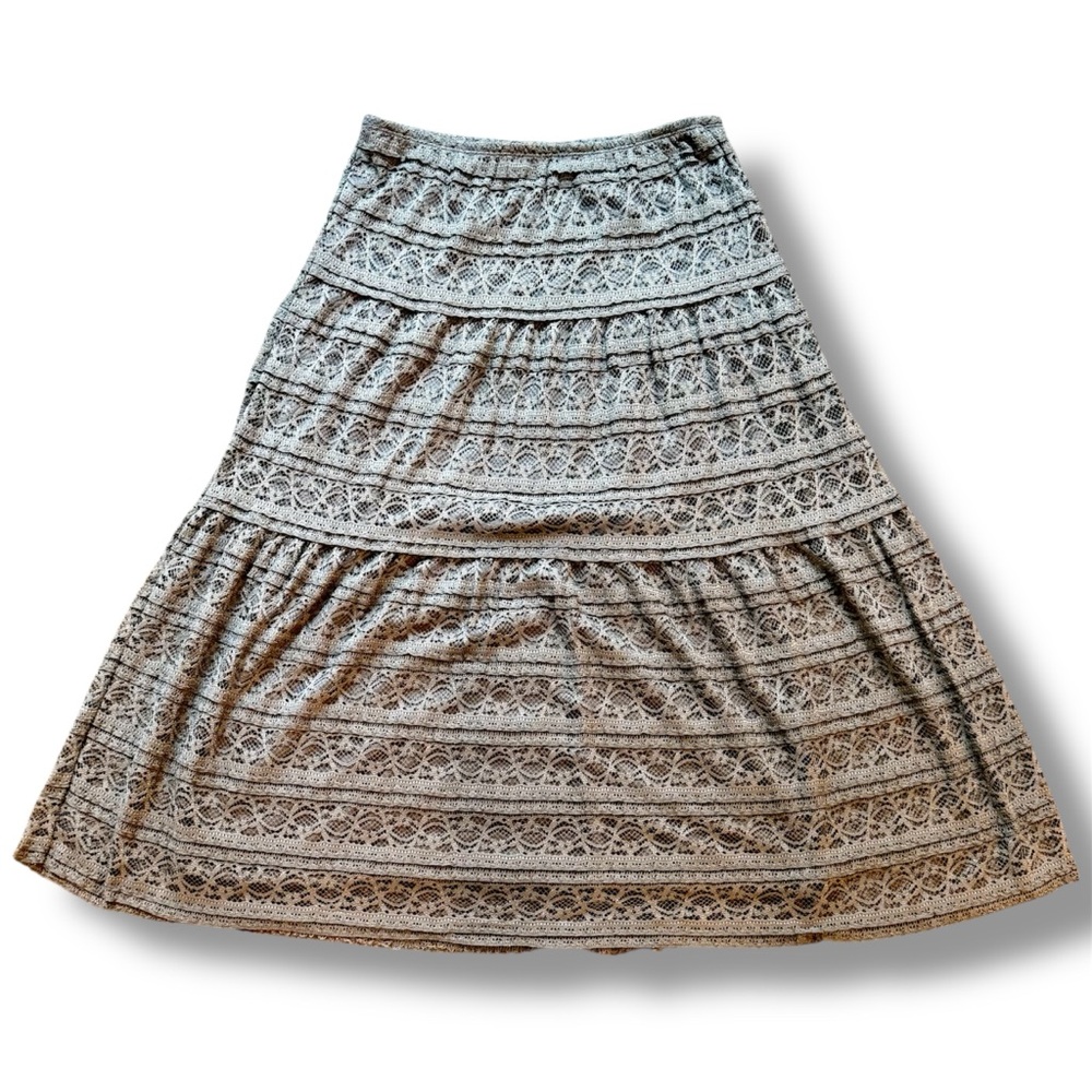 Max Studio Gray Lace A-Line Midi Skirt